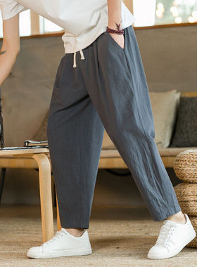亚麻裤男裤子夏季薄款休闲裤男士萝卜裤中国风男裤棉麻宽松哈伦裤