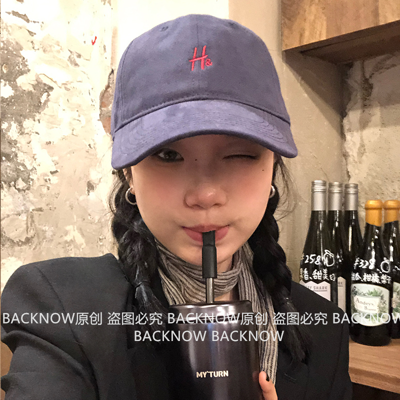 BACKNOW自制韩国H字母刺绣软顶帽