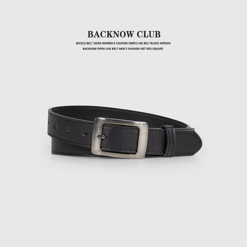 BACKNOW黑色皮带简约百搭方扣