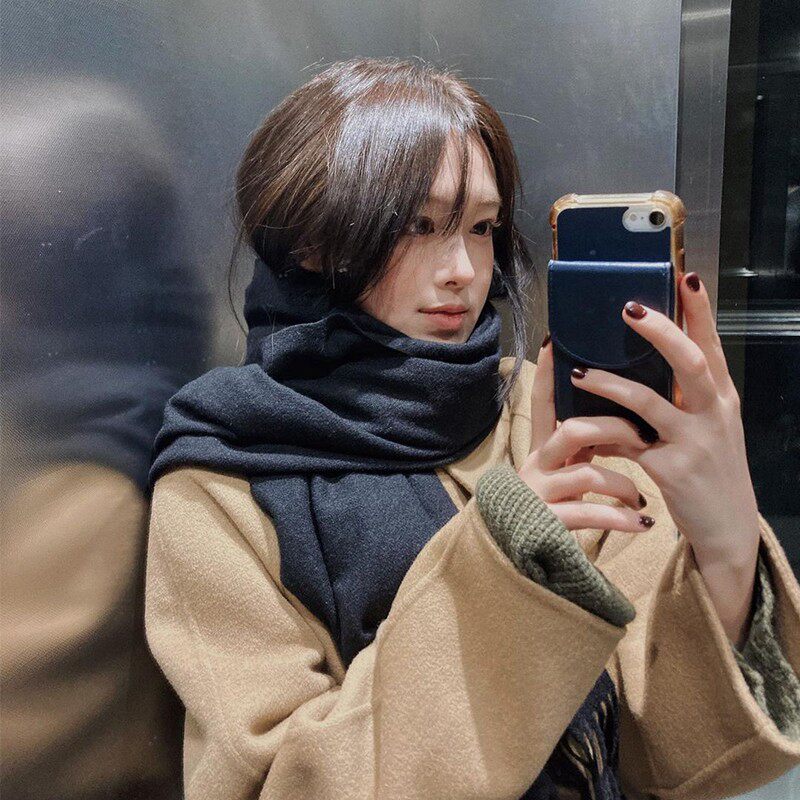 2025年秋冬新款围巾黑色百搭纯色