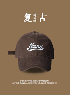BACKNOW帽子大头软顶棕色鸭舌帽