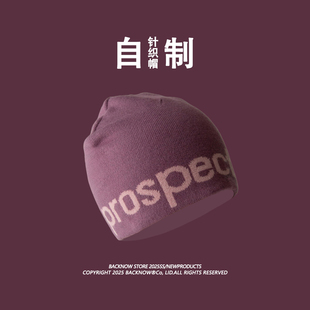 BACKNOW字母提花针织毛线帽子女秋冬保暖套头登山帽男显脸小冷帽