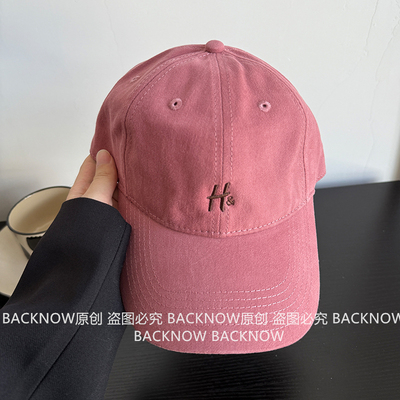 BACKNOW显白树莓粉大头鸭舌帽