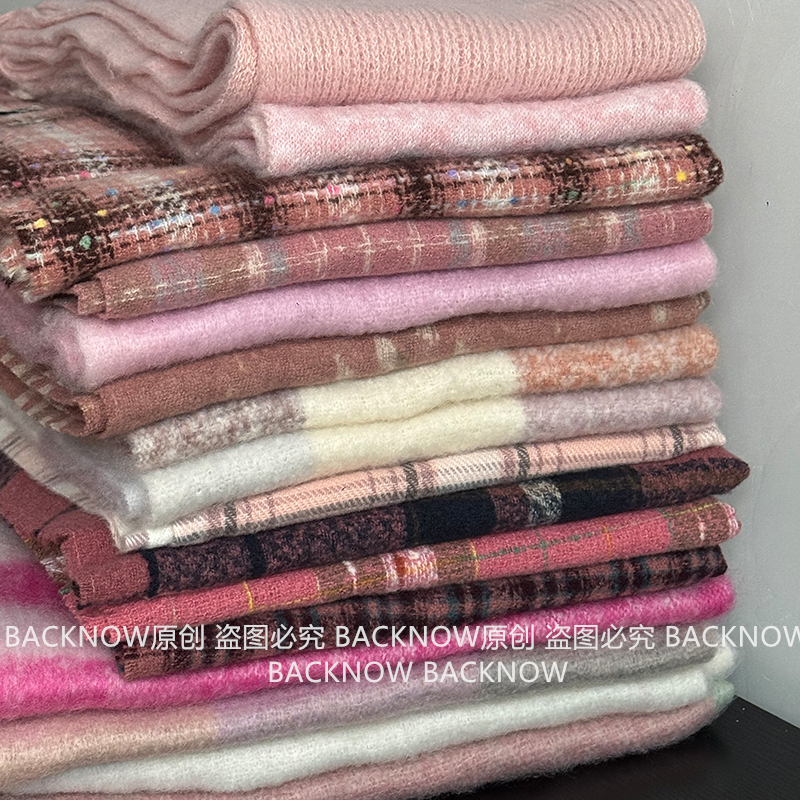 复古粉色~格子围巾女冬季高级感