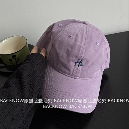 BACKNOW紫色H棒球帽字母女生时尚大头围宽檐鸭舌帽韩版休闲帽子男