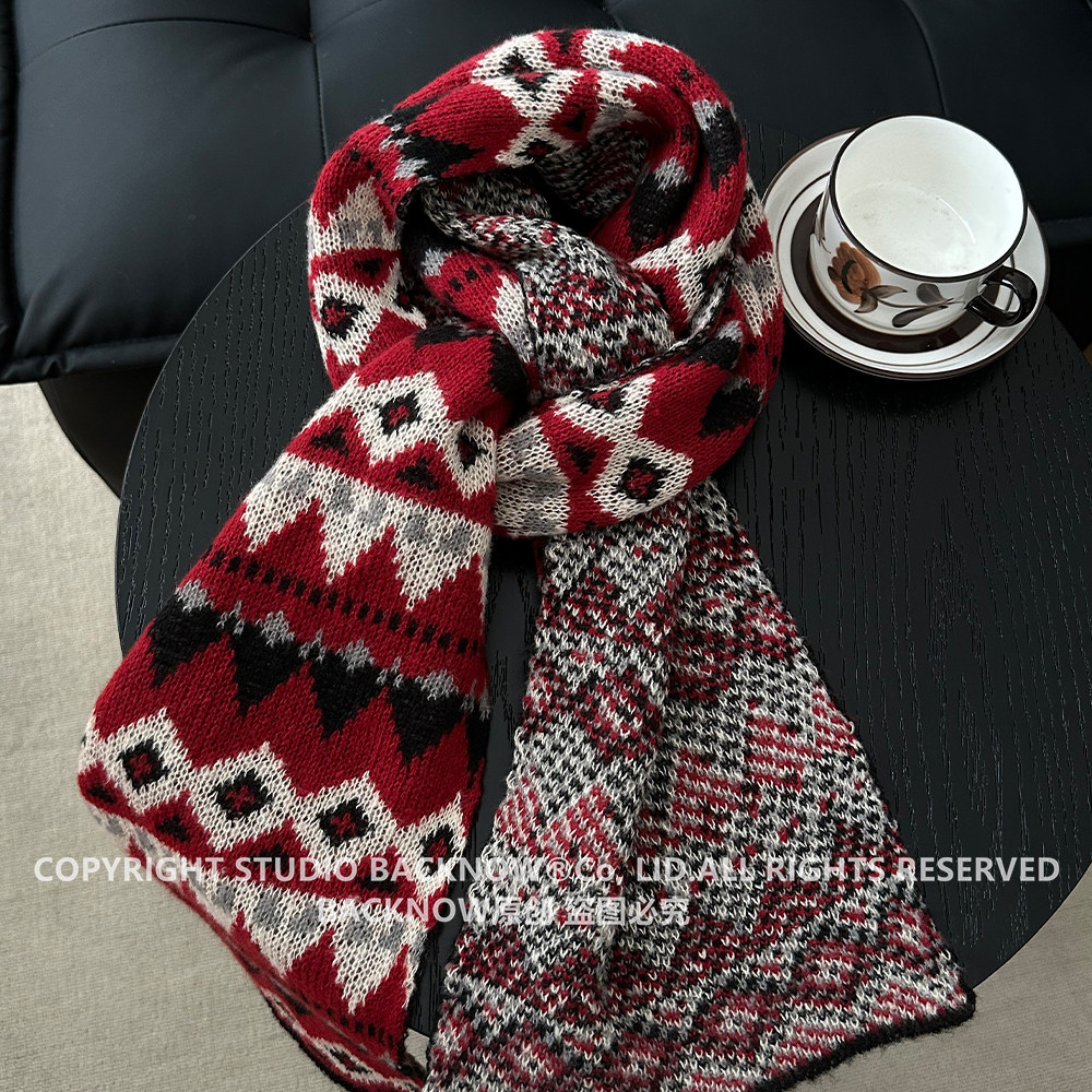 BACKNOW新款费尔岛风针织围巾