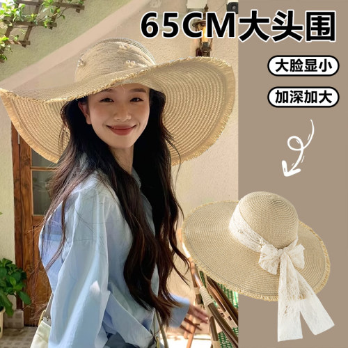 BACKNOW大头围法式蕾丝草帽夏季