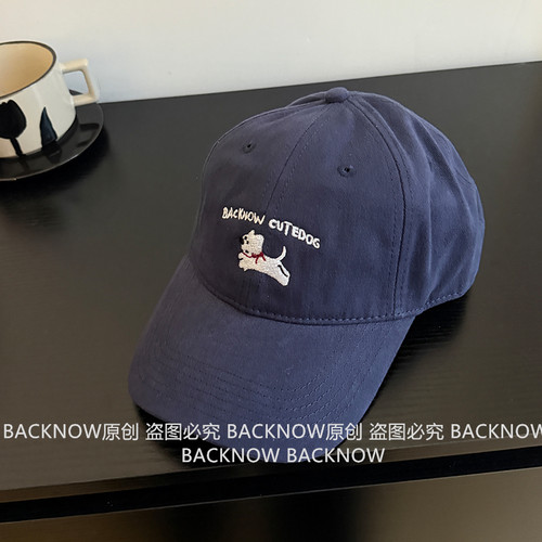 BACKNOW韩版复古刺绣小狗棒球帽