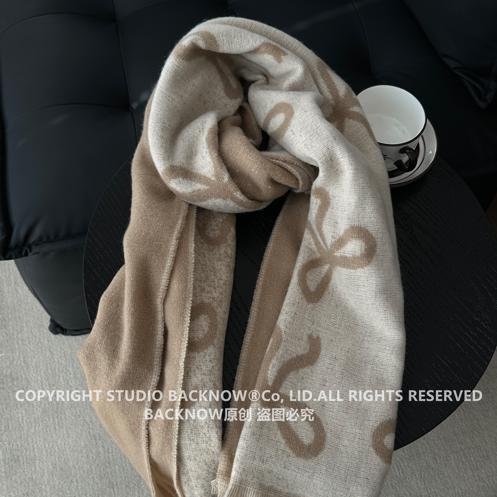 新品~BACKNOW韩版蝴蝶结围巾女秋冬加长加厚时尚披肩保暖百搭围脖