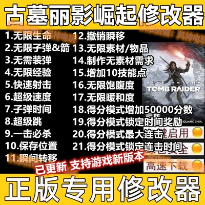 古墓丽影10：崛起修改器 正版 steam epic 辅助科技工具 不含游戏