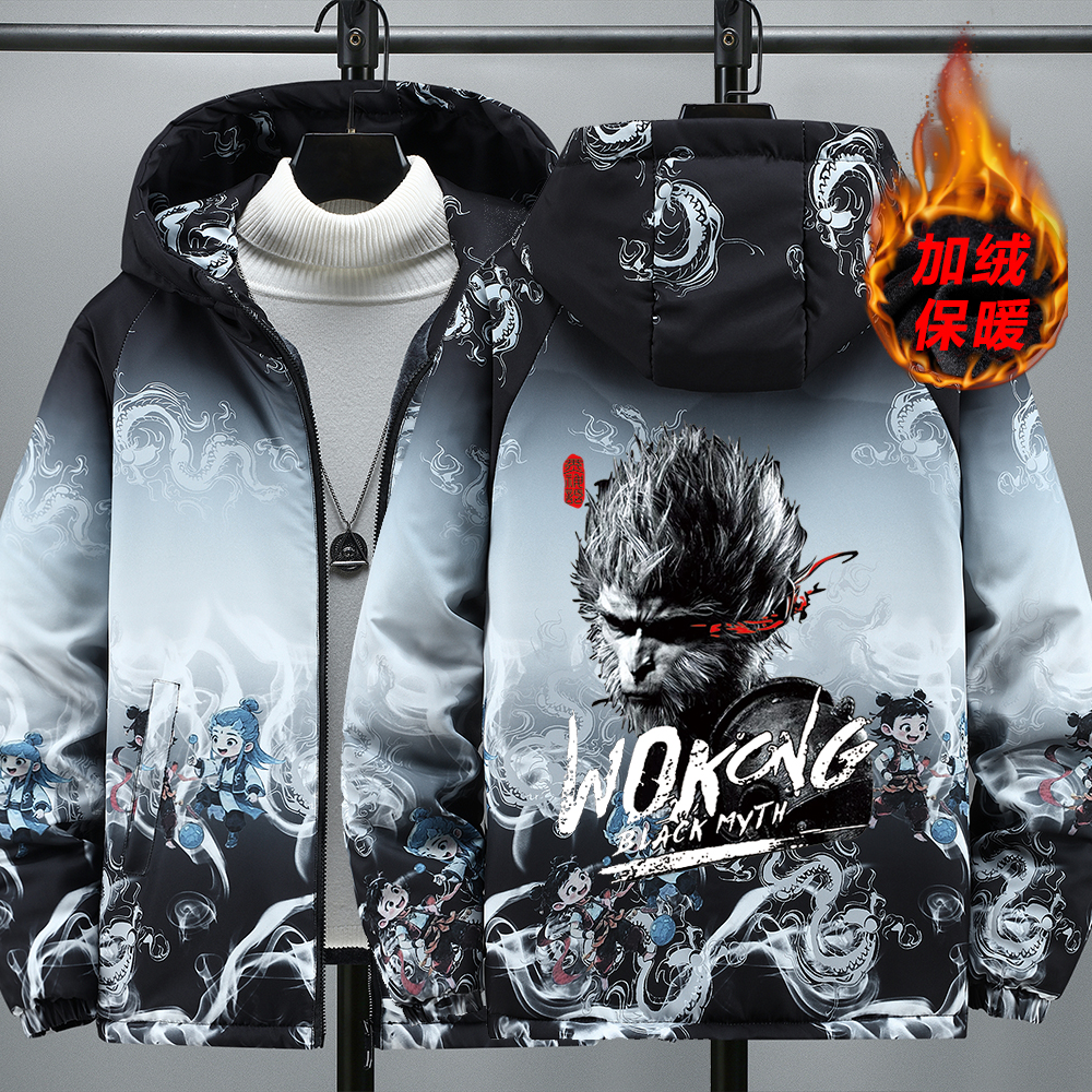 青少年加绒保暖印花棉服男孩外套