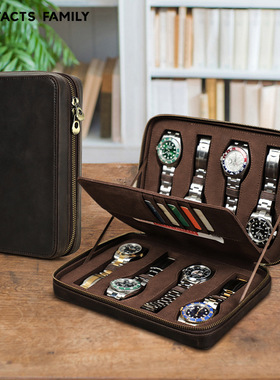 8 Slots Watch Case Storage Box Leather Roll Cover Holder