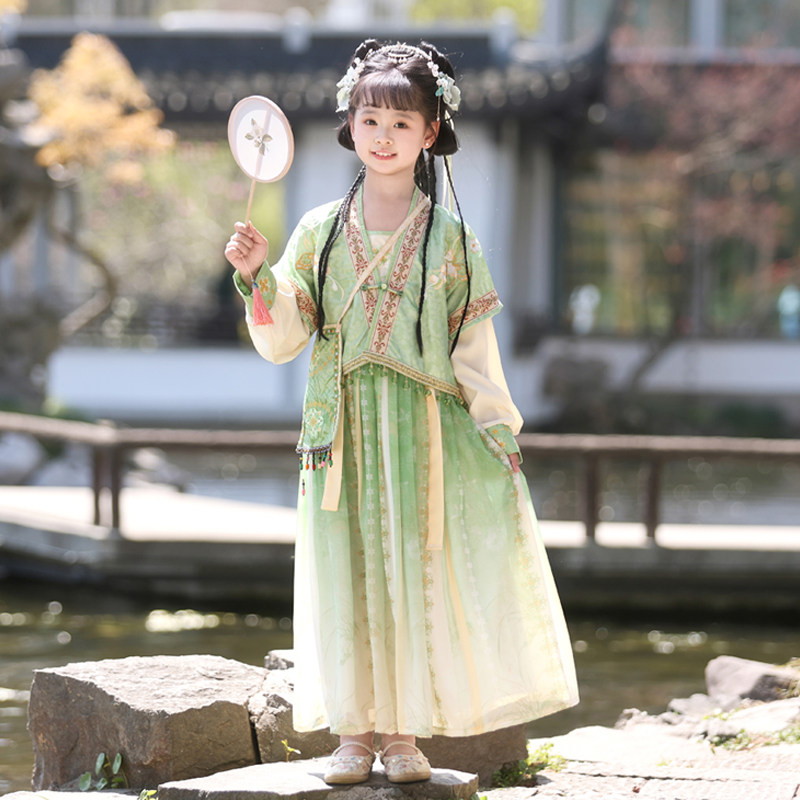 汉服女童2025春款儿童古风高端超仙国风连衣裙改良唐褙子表演襦裙