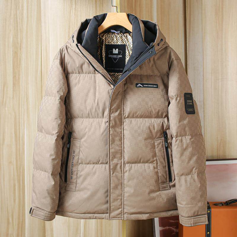男装2024秋冬新款男士时尚连帽商务休闲加绒加厚保暖羽绒服外套潮