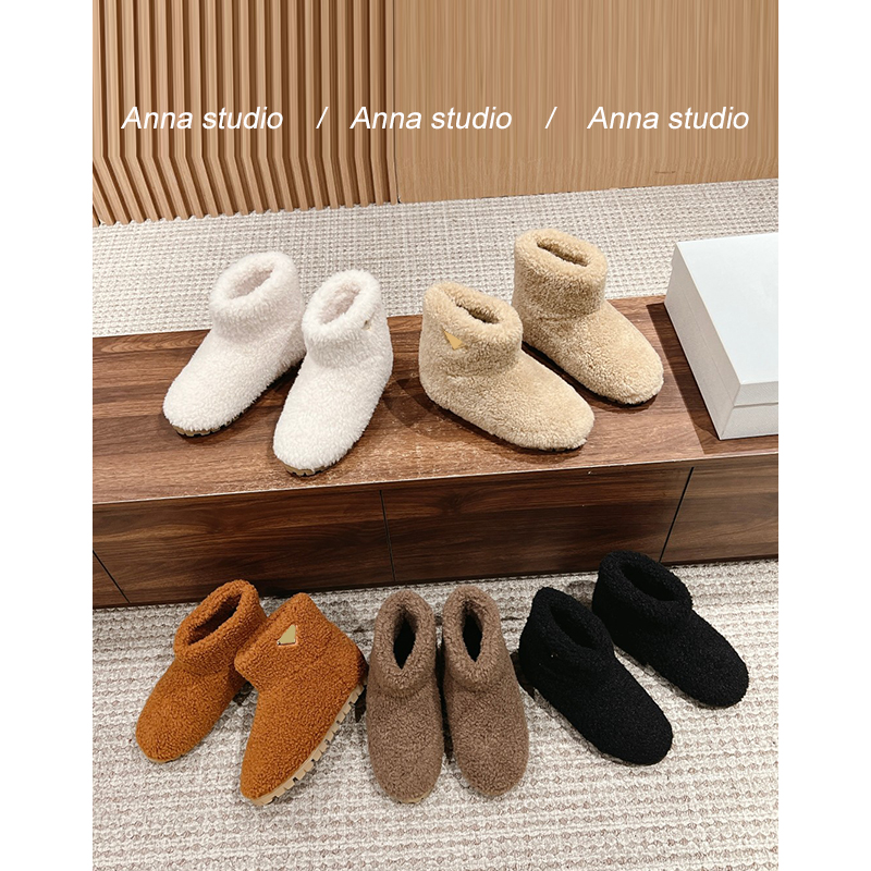 复古美拉德加绒保暖羊羔毛雪地靴