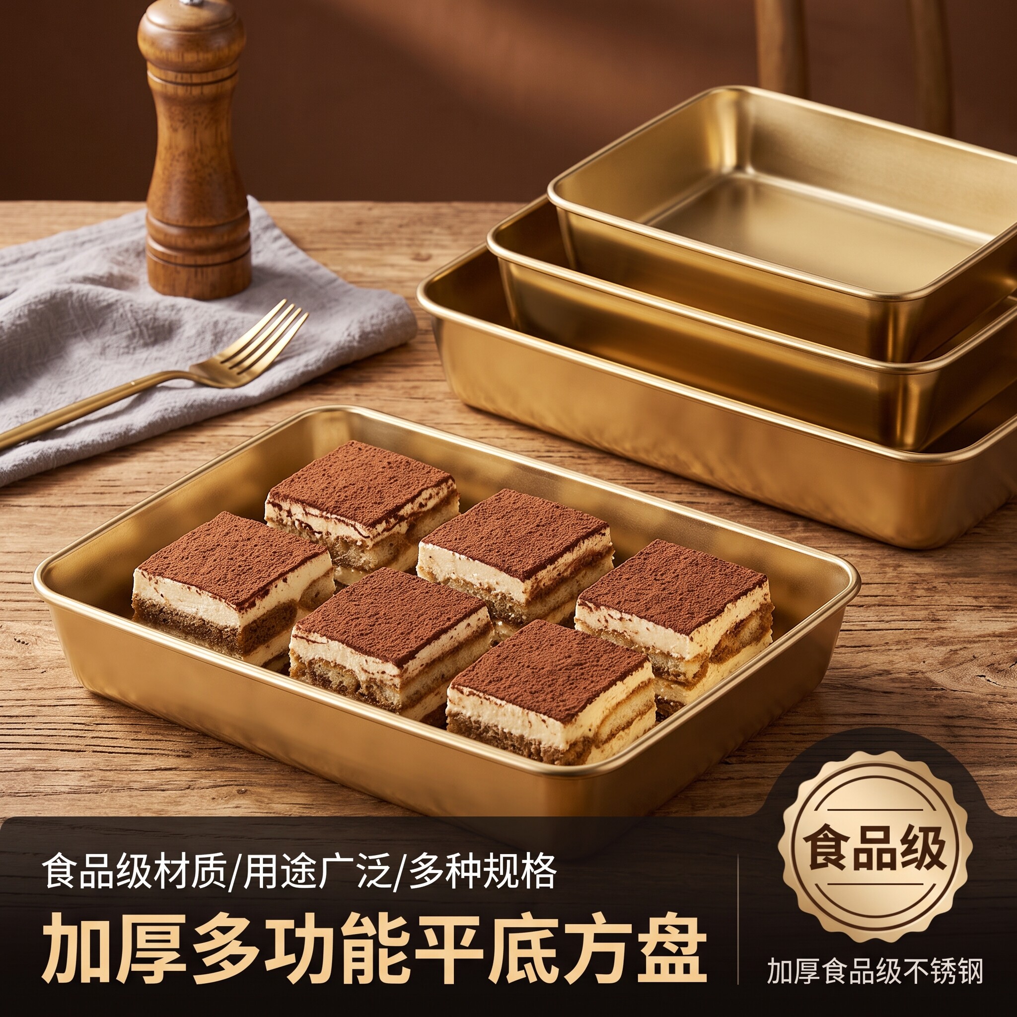 加厚不锈钢平底方盘烘焙盘图片