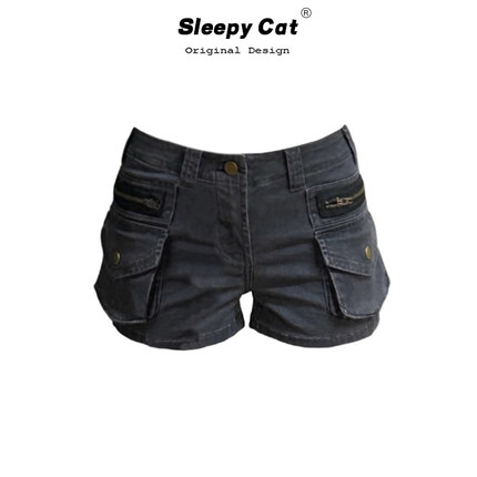 Popchee 美式复古工装口袋牛仔短裤女夏新款辣妹百搭显瘦a字热裤