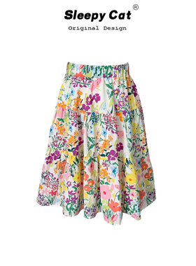 goo goo eyes 热带海岛度假风百搭彩色花卉半身裙女夏碎花中长裙