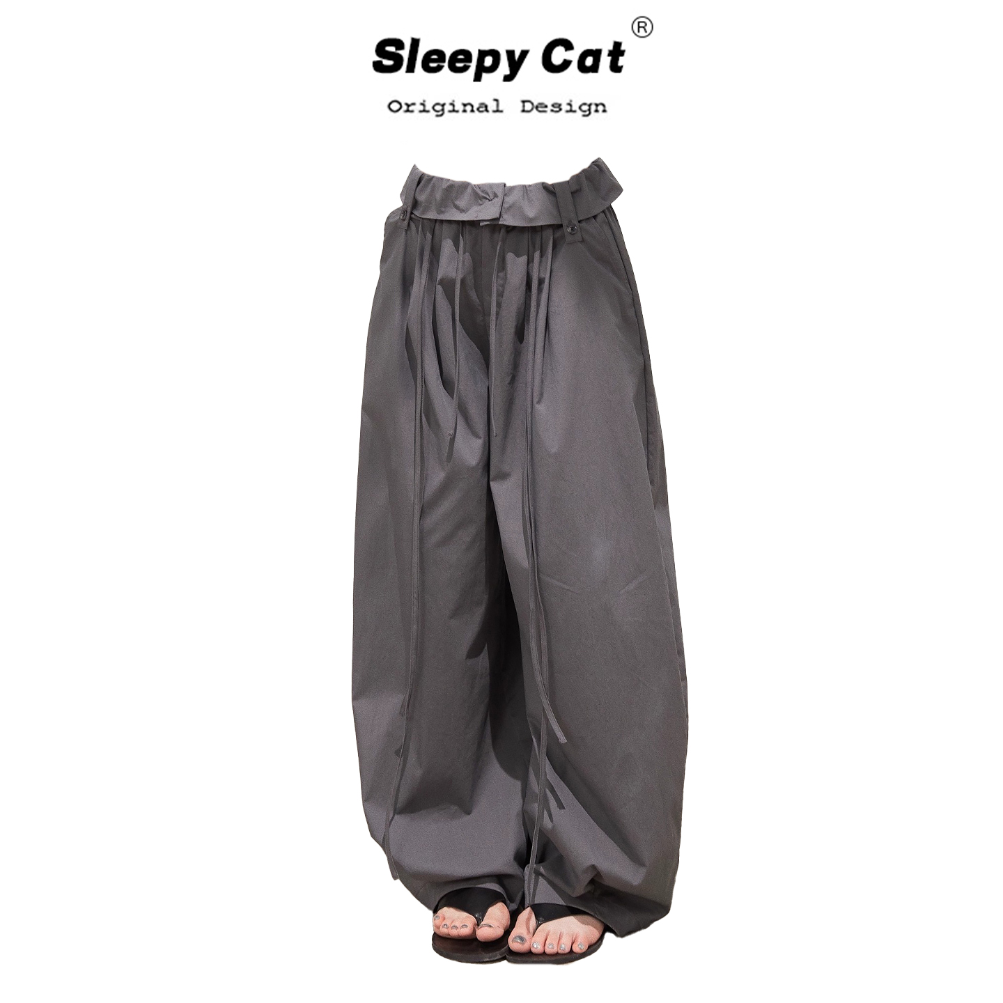 singlemoment 美式垂坠感翻腰气球裤女夏百搭高腰盐缩宽松休闲裤