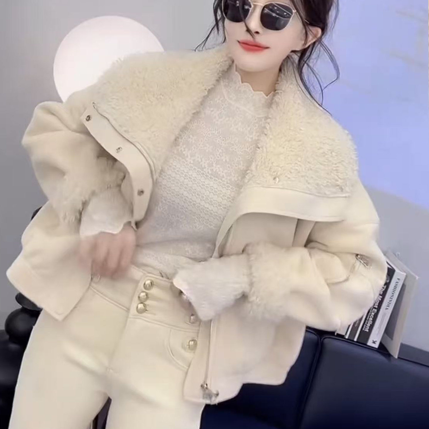 皮毛一体秋冬新款长袖外套