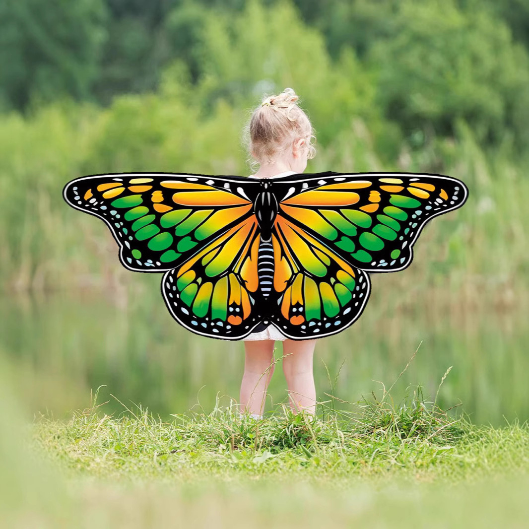 跨境新款儿童蝴蝶披风万圣节印花小蝴蝶斗篷装扮小孩蝴蝶翅膀披肩