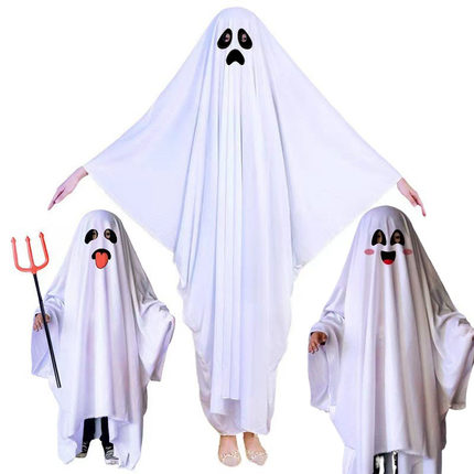 跨境万圣节恐怖装扮cos派对白色幽灵服装化妆舞会儿童成人斗篷