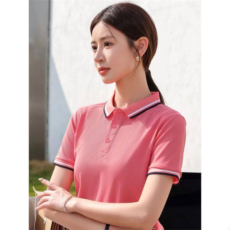 夏天有翻领短袖冰丝polo衫女定制休闲运动工衣大码半袖体恤印logo