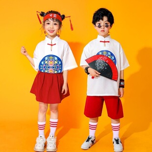 演出服啦啦队中国风服装汉服女童合唱服幼儿园表演男童民族风短袖