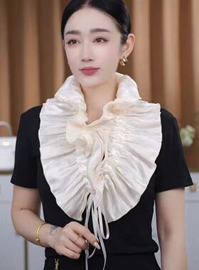 时尚气质荷叶边蝴蝶结假领女士百搭装饰丝巾围巾