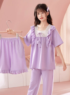 女童睡衣纯棉小女孩卡通夏季短袖