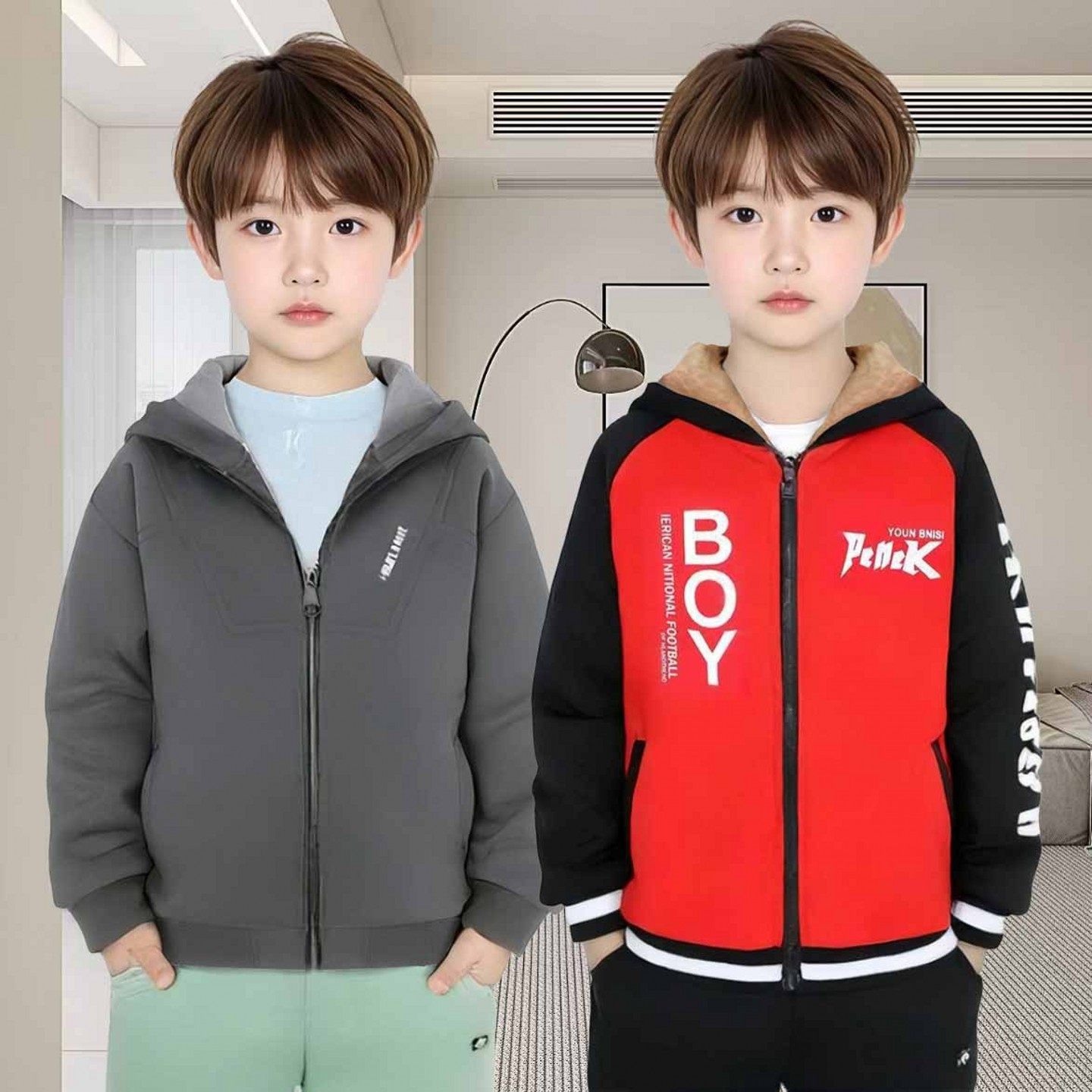 男童春秋双层加厚开衫卫衣新款冬装儿童上衣中大童装男孩外套夹克