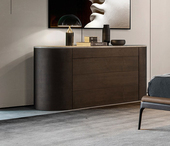 意式 实木轻奢圆弧聚财玄关柜餐边柜背柜烟熏色大理石卧室储物柜