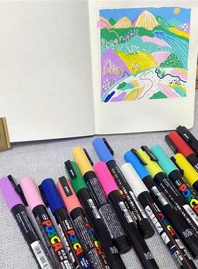 日本UNI三菱POSCA丙烯马克笔PC-1M/3M水性笔POP广告笔海报涂鸦笔