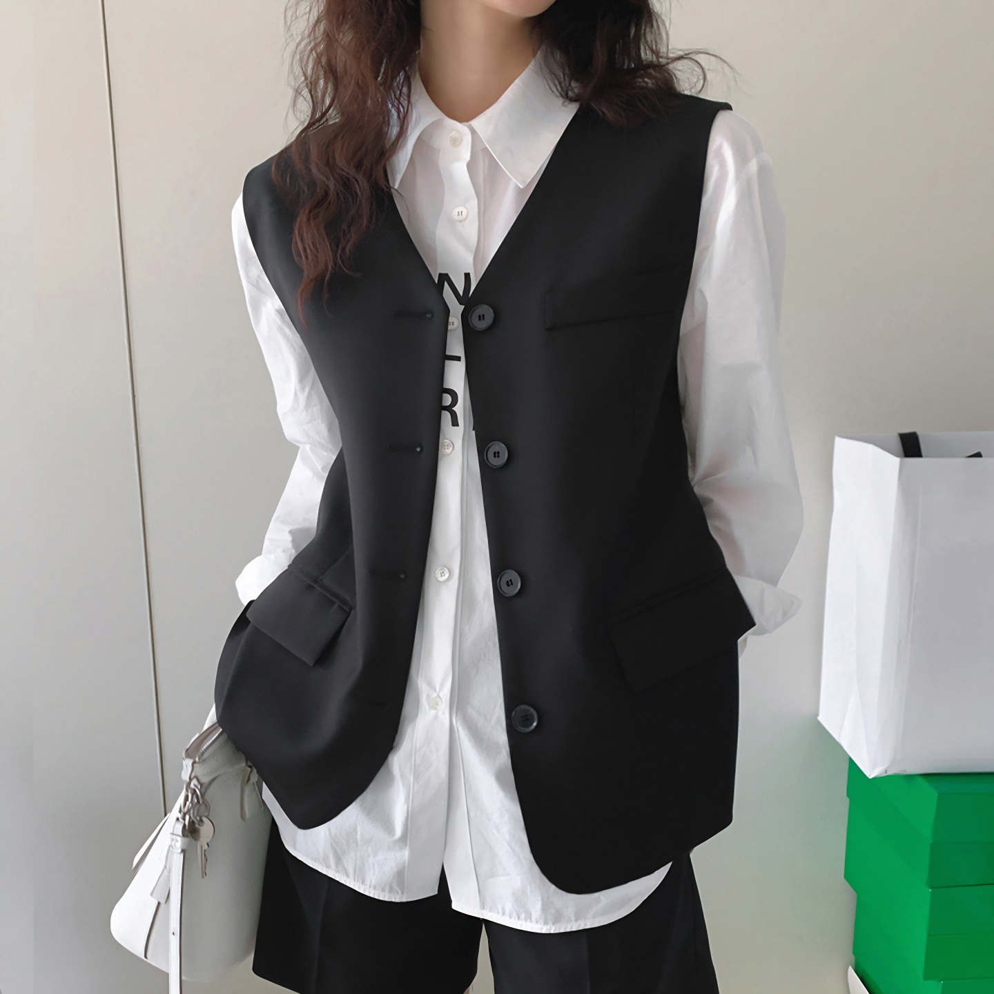 春秋新款黑色女士百搭风西装马甲