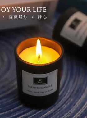 耐烧香薰蜡烛伴手礼物黑色玻璃杯室内卧室布置温馨光亮创意香氛
