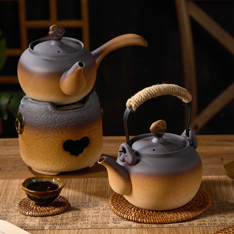 围炉煮茶陶壶烧水壶泡茶煮茶炉套装粗陶煮茶器烧炭炉酒精炉炭火炉