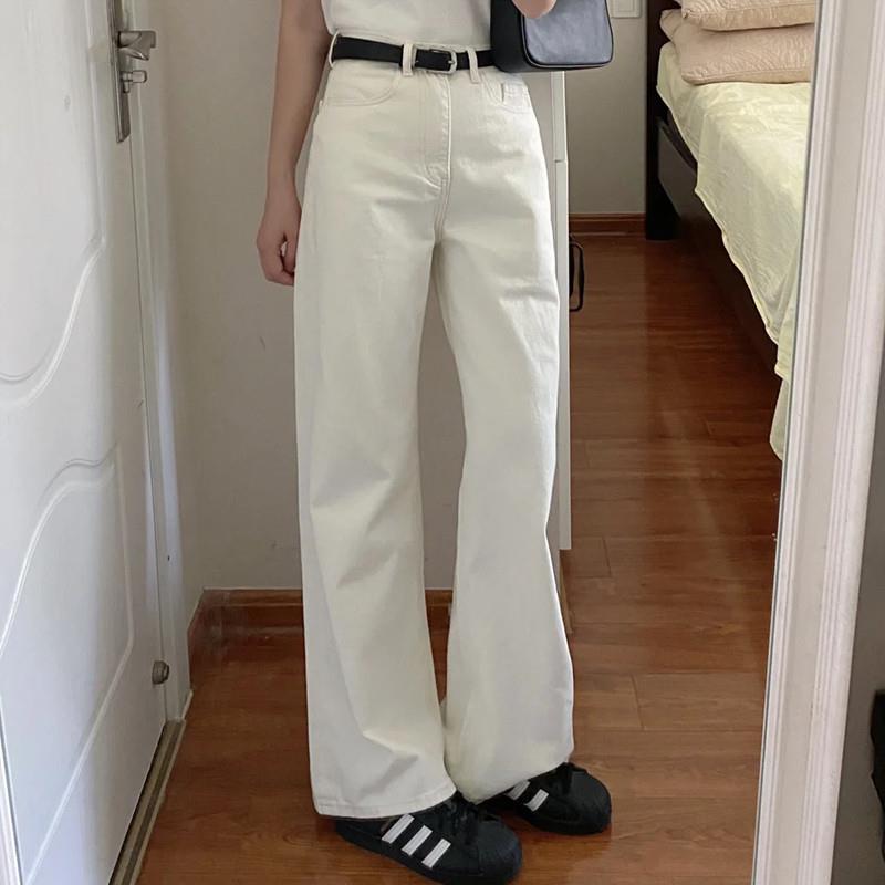 白色直筒牛仔裤女春秋2025年新款高腰显瘦小个子宽松窄版阔腿裤子