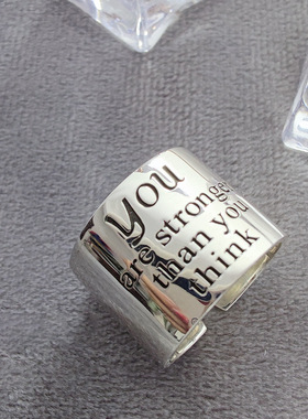 韩国s925纯银东大门字母潮开口休闲金属情侣复古时尚百搭食指女戒