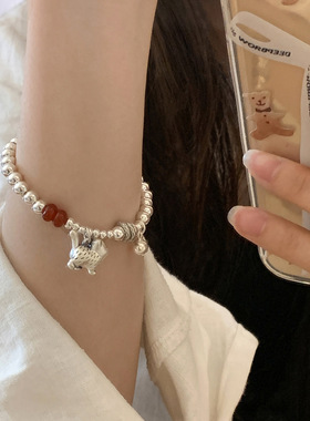 新款复古猫咪红玛瑙珠子手链女转运百搭重工小众设计感串珠手饰女