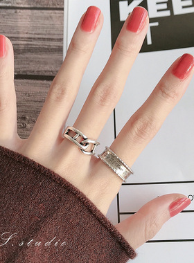 简约时尚个性纯银定制戒指女ins潮人冷淡风复古感网红食指戒