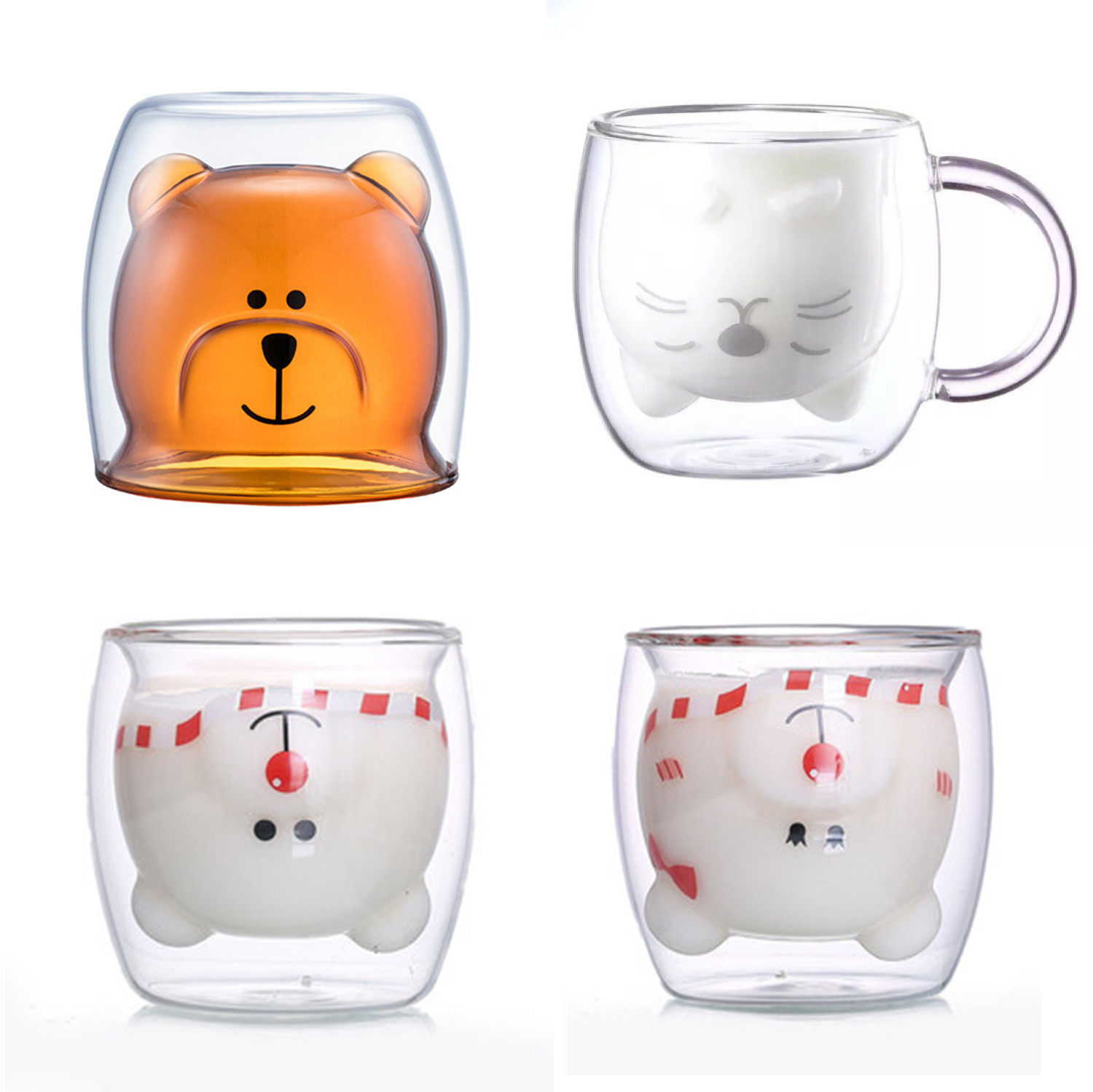 小熊可爱家用隔热学生双层玻璃杯