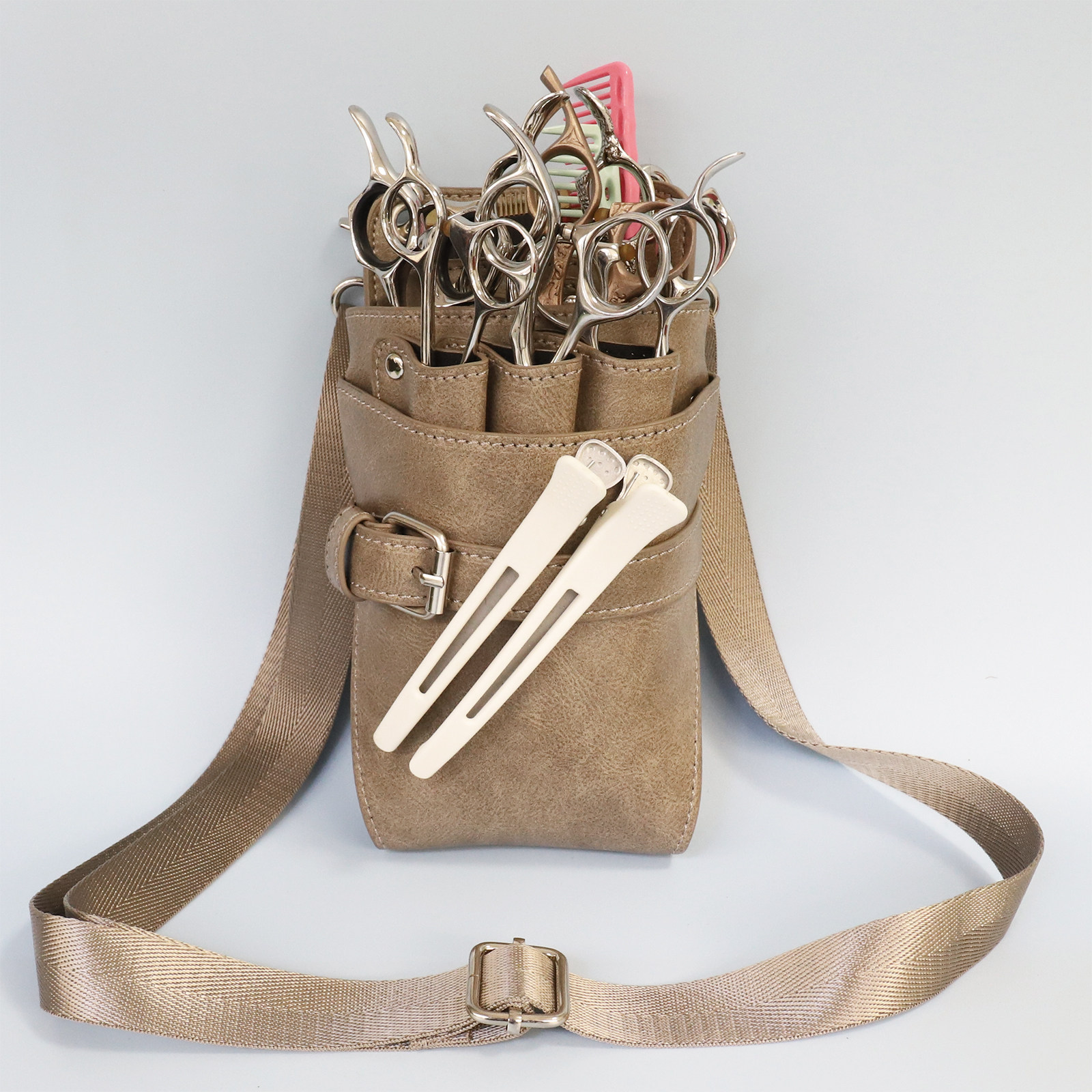 美发师7支装剪刀包宠物美容师剪刀梳子电推工具收纳腰包理发挎包