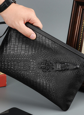 新手包男真皮牛皮手拿包鳄鱼纹小手包男手拎包时尚潮牌大容量钱包