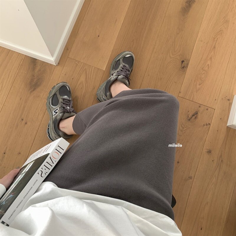 不开叉针织显瘦时髦包臀裙垂感高腰中长款纯色直筒裙26春秋半身裙