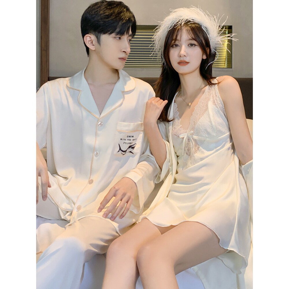 金三塔桑蚕丝性感睡衣女春秋夏季情侣丝绸诱惑真丝吊带睡裙家居服
