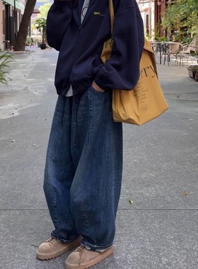 iamstudio 毒家定制2100超有范 水洗做旧深蓝色日系气球牛仔裤