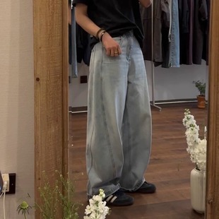 iamstudio 重工立体剪裁小镰刀磨白水洗牛仔裤