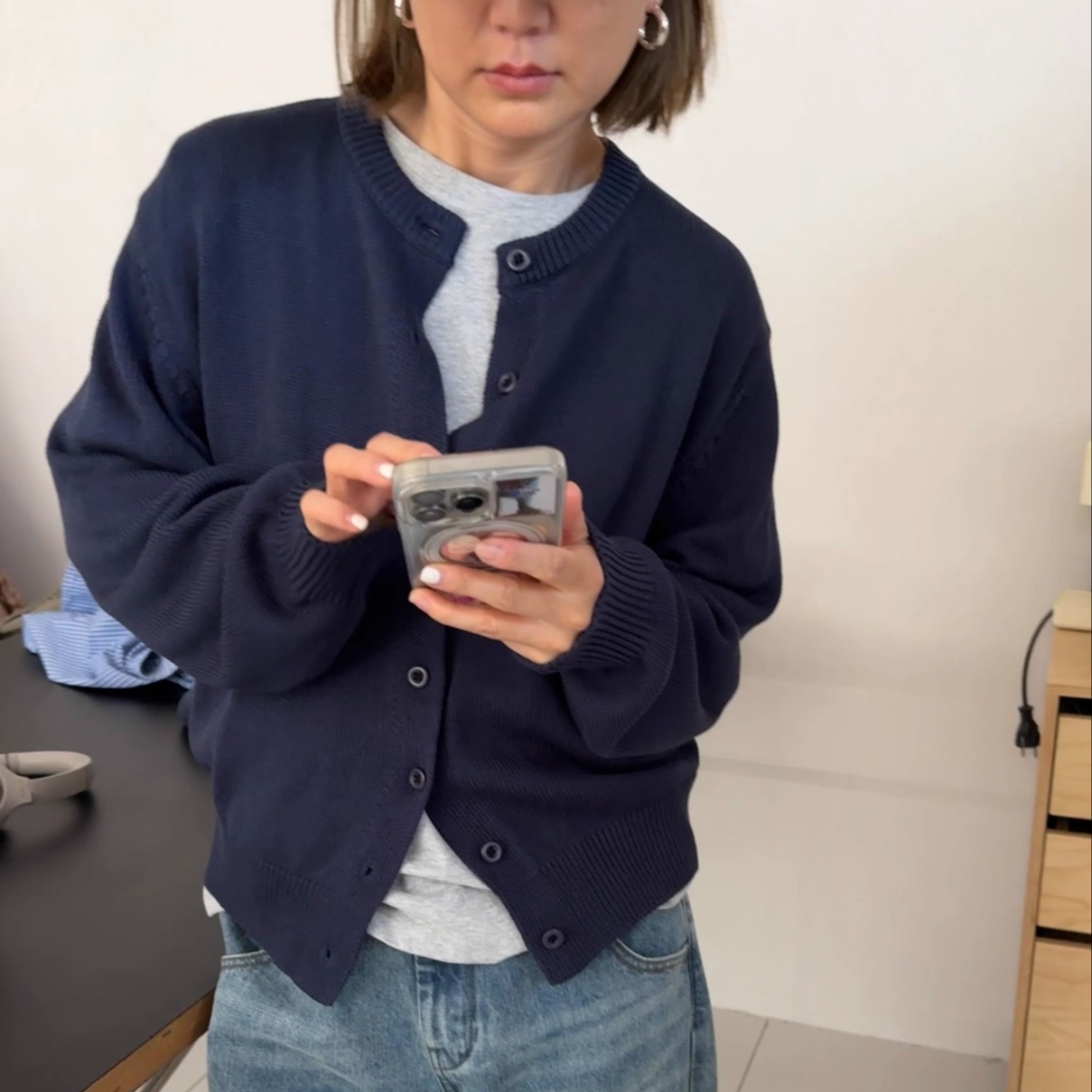 iamstudio 7740秋季新品高品质基础款 不起球亚麻针织开衫外套