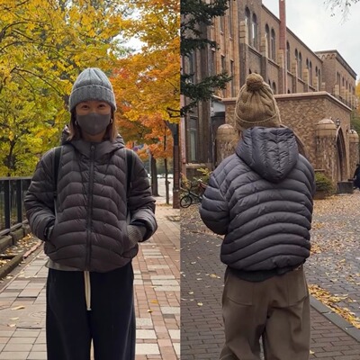 iamtudio 安心绒6708龟背感超蓬松灰紫色防风雪排骨连帽羽绒服