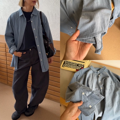 iamstudio 低饱和雾霾蓝9997秋冬厚款高品质宽松款灯芯绒衬衫外套